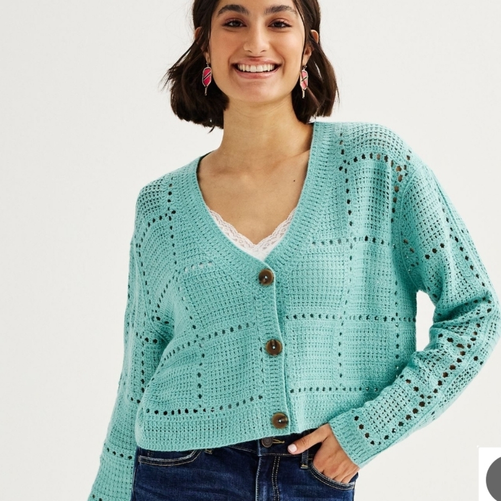 SO Aqua Button-Up Cardigan